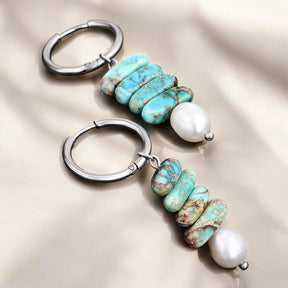 Ocean Bliss Pearl & Turquoise Jasper Hoop Drops