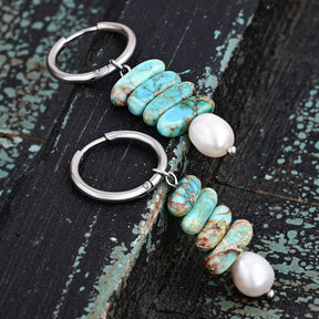 Ocean Bliss Pearl & Blue Jasper Hoop 드롭