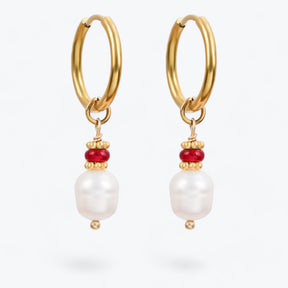 Golden Grace Pearl & Jade Agate Hoop Earrings