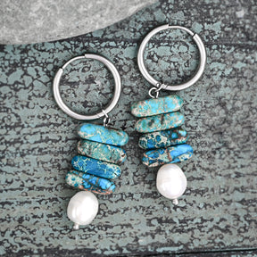 Ocean Bliss Pearl & Blue Jasper Hoop Drops