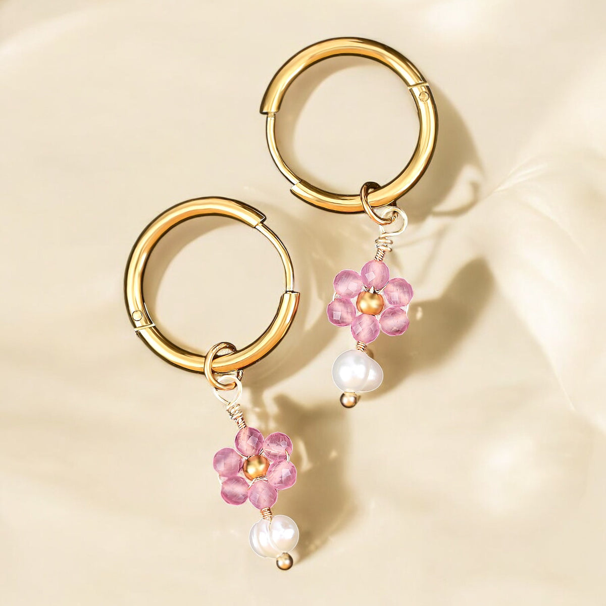 Rose Blossom Pearl Hoop Earrings