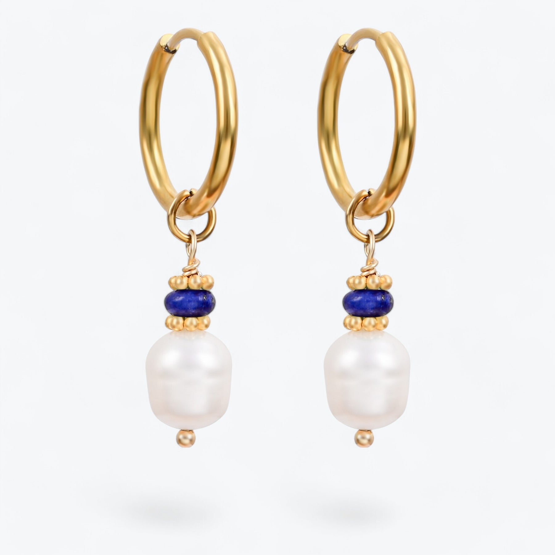 Golden Grace Pearl & Lapis Agate Hoop Earrings