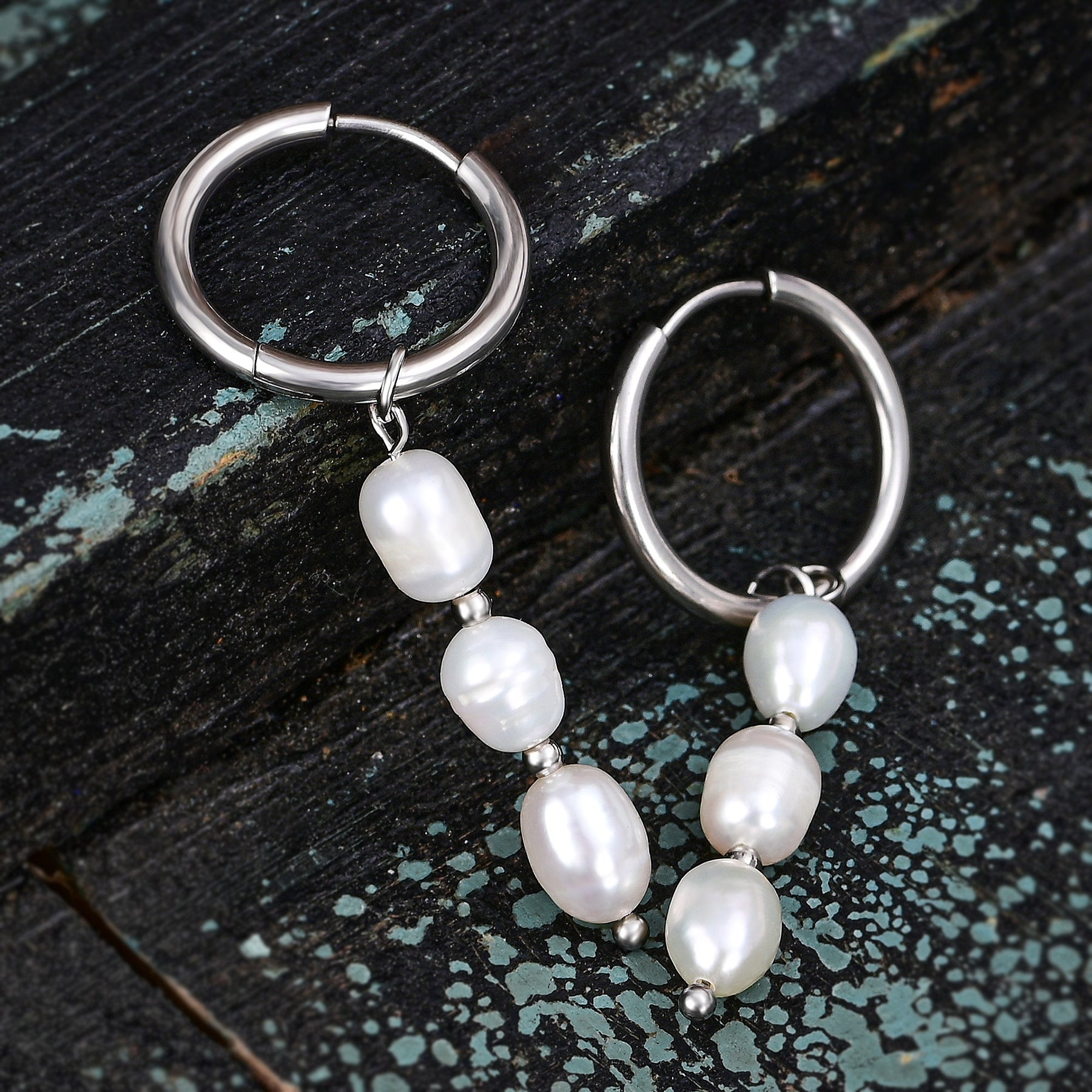 Silver Lustrous Cascade Pearl Hoop Earrings