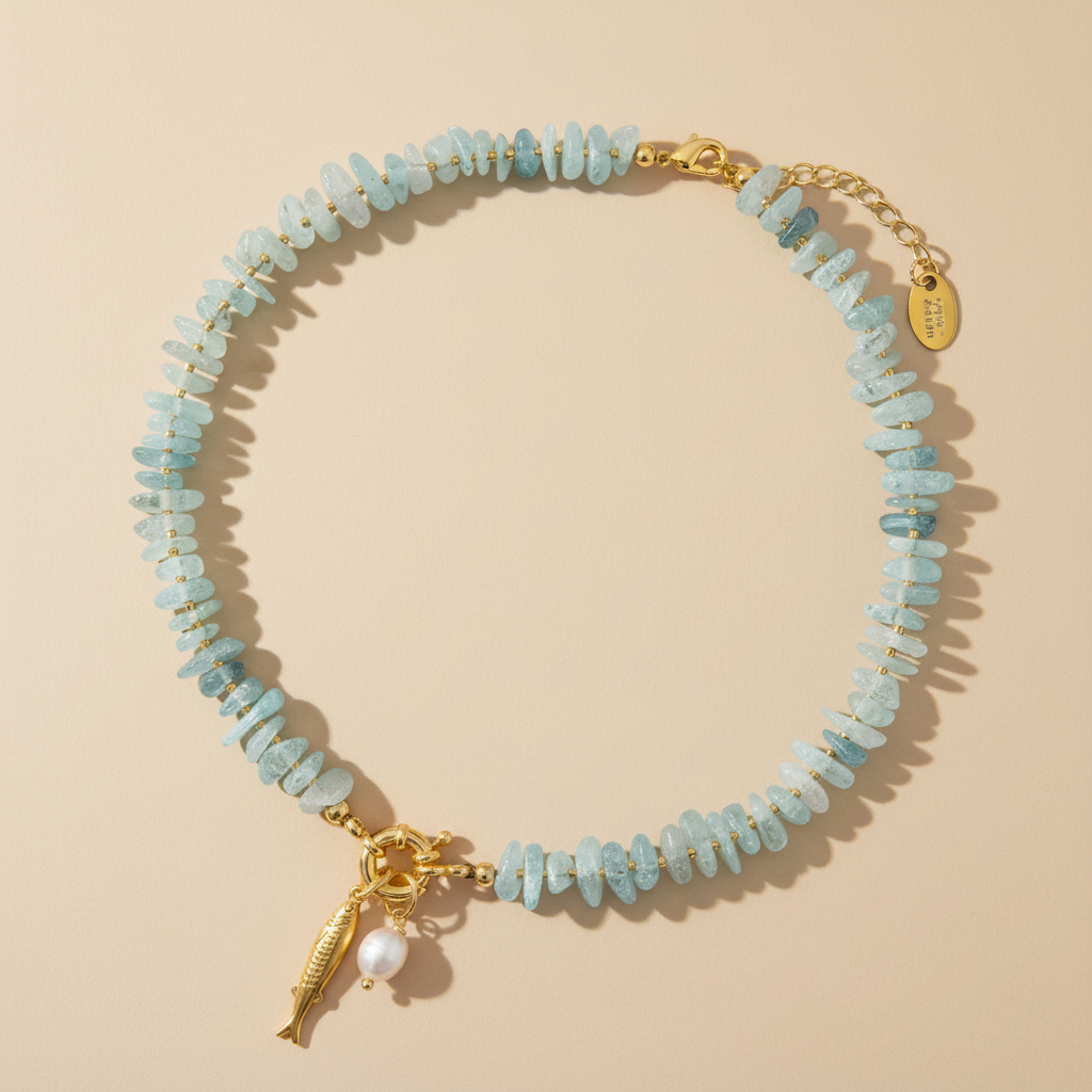 아쿠아마린 진주 참 목걸이