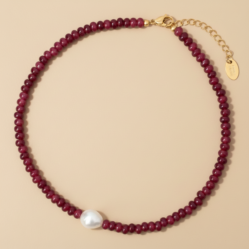 옥 진주 하모니 목걸이