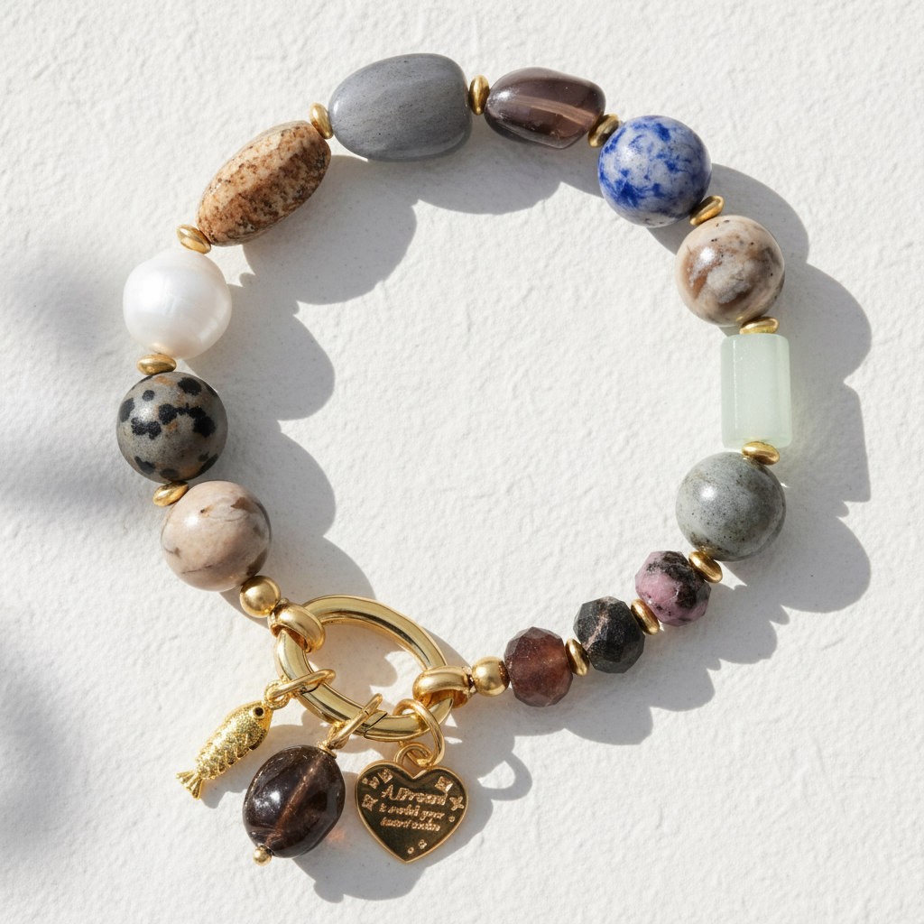 흑요석 하트 참 팔찌