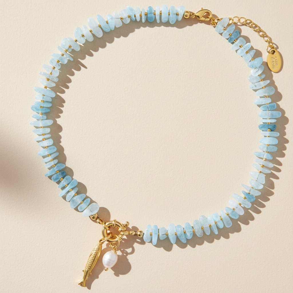 아쿠아마린 진주 참 목걸이