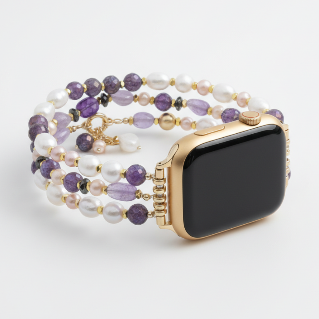 자수정 진주 송이 늘어나는 Apple Watch 줄