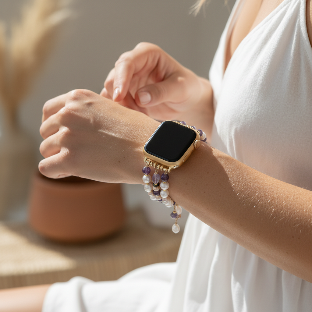 자수정 진주 송이 늘어나는 Apple Watch 줄
