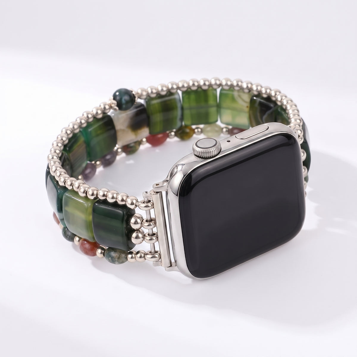와일드 그레이스 아게이트 스트레치 Apple Watch 스트랩 실버