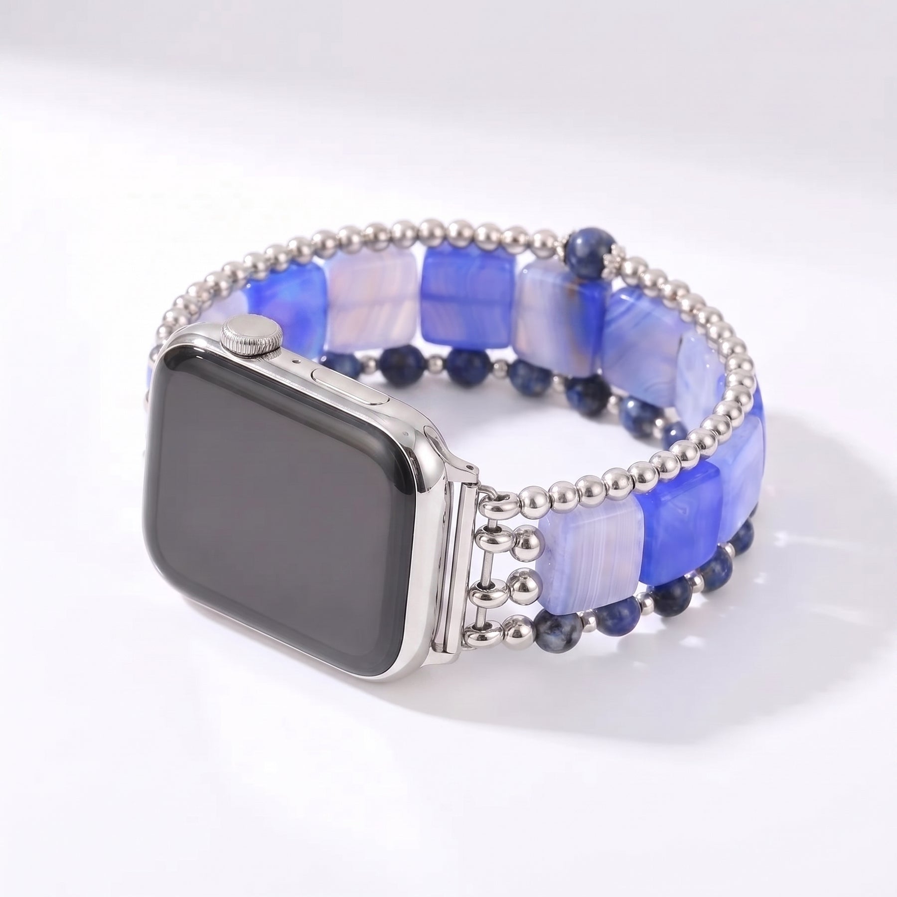 Wild Grace Agate Stretch Apple Watch Strap Silver