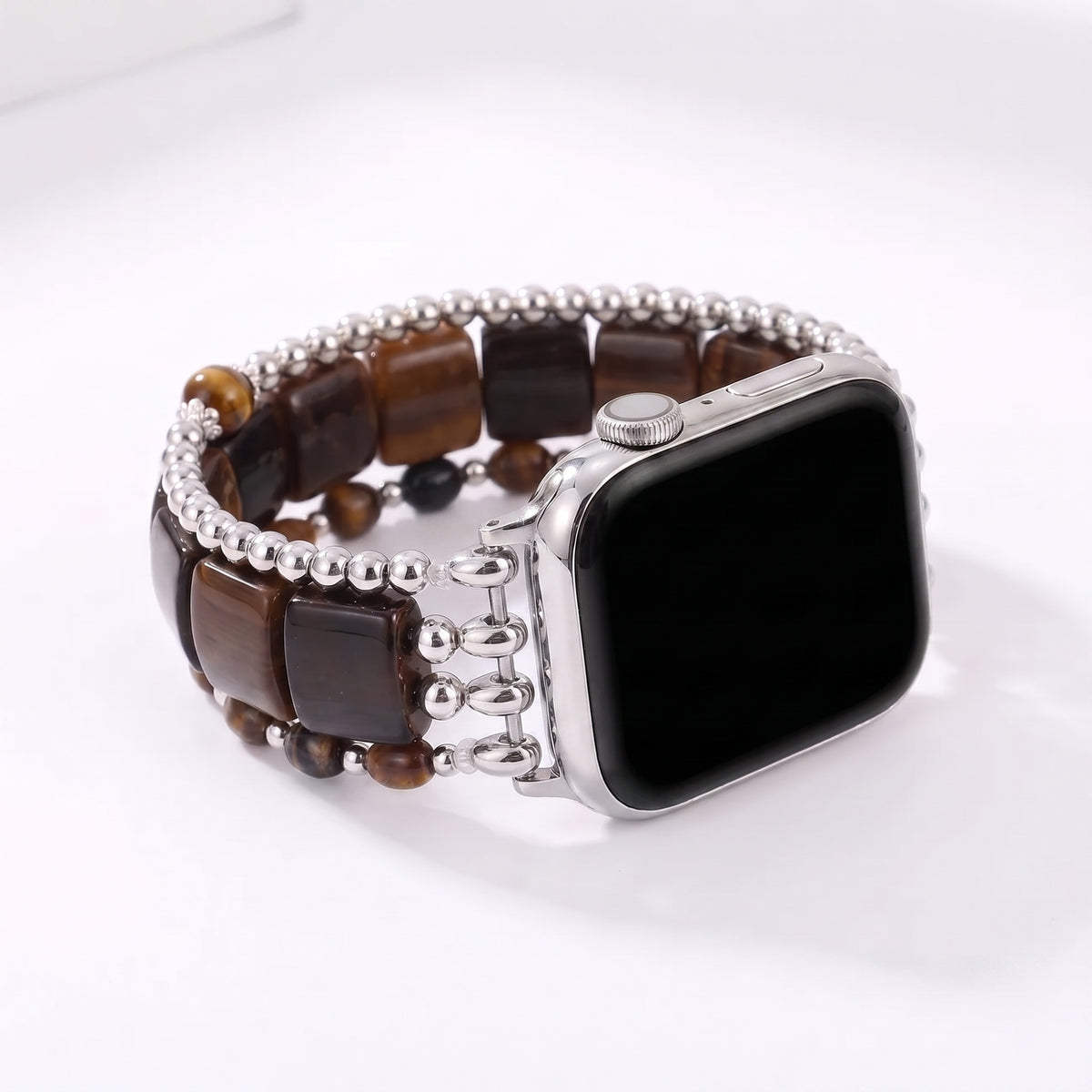 Fierce Grace Tiger's Eye Stretch Apple Watch Strap Silver