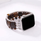 Fierce Grace Tiger's Eye Stretch Apple Watch Strap Silver