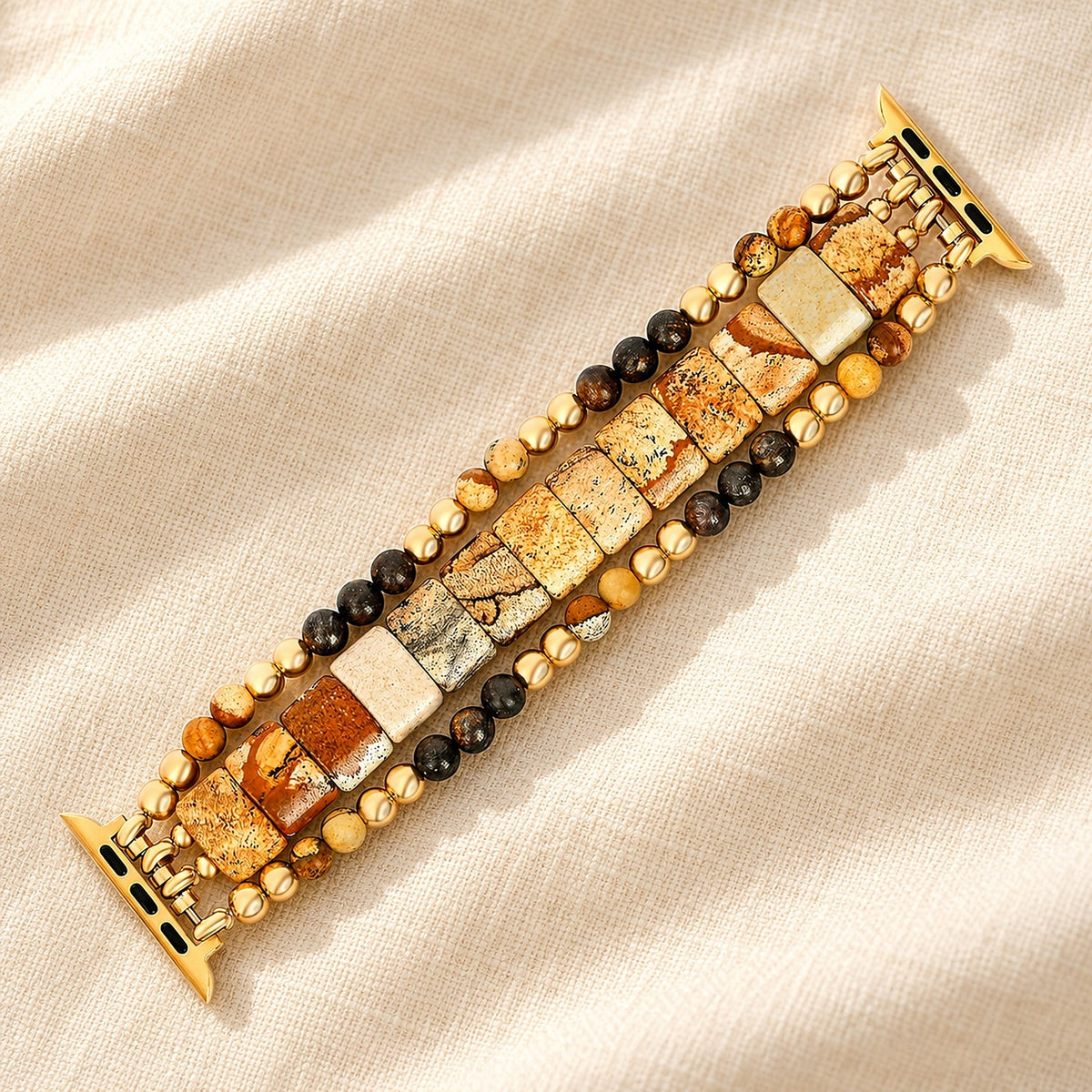 Sacred Ground picture jasper Apple Watch strap laid flat on linen